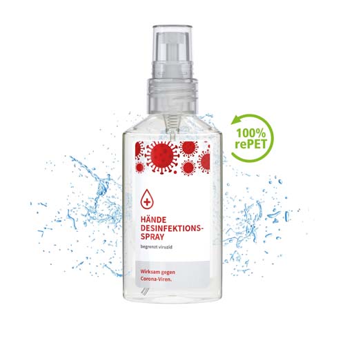 Hände-Desinfektionsspray (DIN EN 1500), 50 ml, Body Label (R-PET) in Transparent als Werbegeschenk (Abbildung 1)