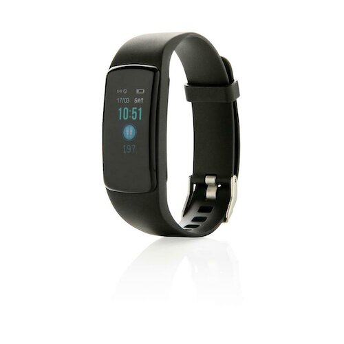 Stay Fit Activity-Tracker mit Herzfrequenzmessung, schwarz in schwarz als Werbegeschenk (Abbildung 1)